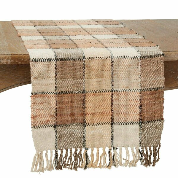 Saro 16 x 72 in. Checkered Design Oblong Table Runner, Natural 3023.N1672B